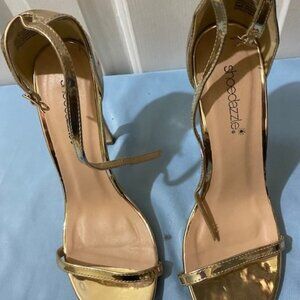 Shoe Dazzle Mirrored Gold Ankle Strap Stiletto Sandals